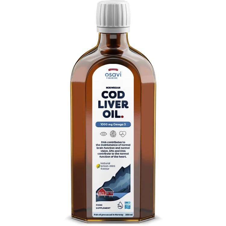 Norwegian Cod Liver Oil, 1000mg Omega 3 (Lemon-Mint) - 250 ml.