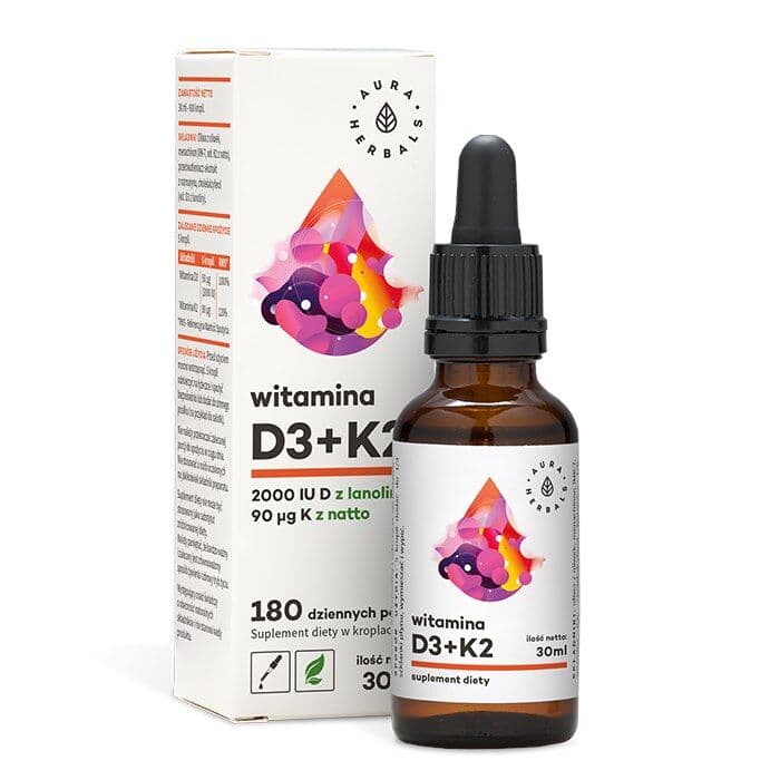 AURA HERBALS Vitamin D3, 2000 IU + K2 (30 ml)