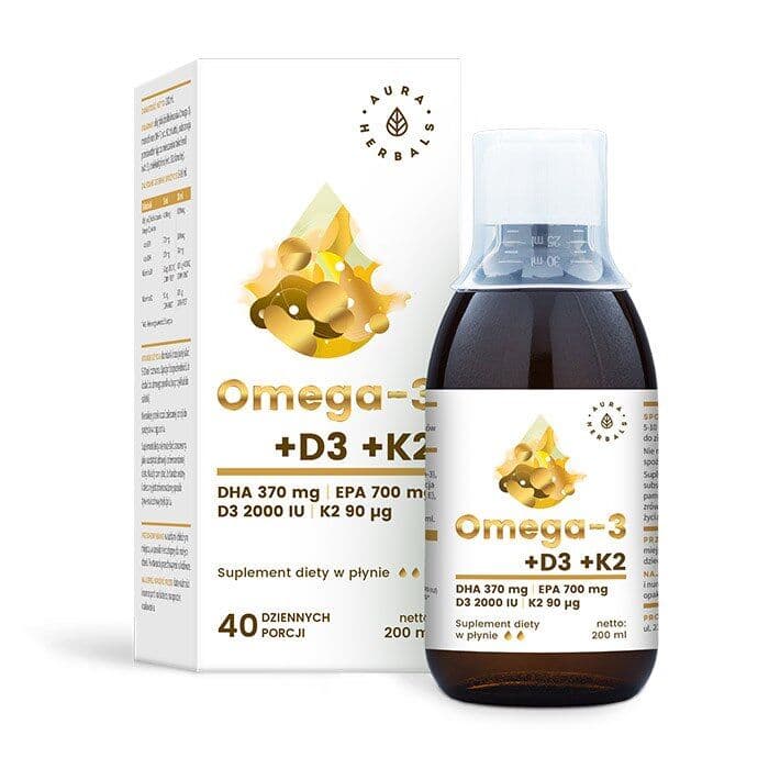 AURA HERBALS Omega-3 -370 DHA / 700 EPA + D3 2000 IU + K2 (200 ml)