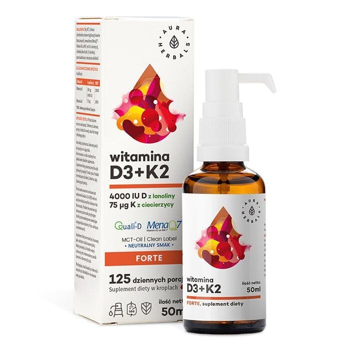 AURA HERBALS Vitamin D3, 4000 IU + K2, MCT (50 ml)