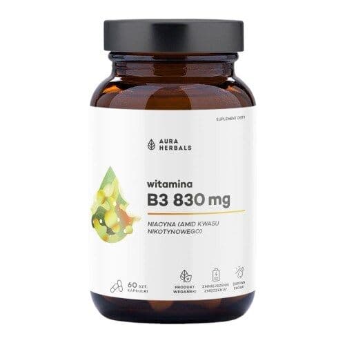AURA HERBALS B3 830 mg, niacin (60 capsules)