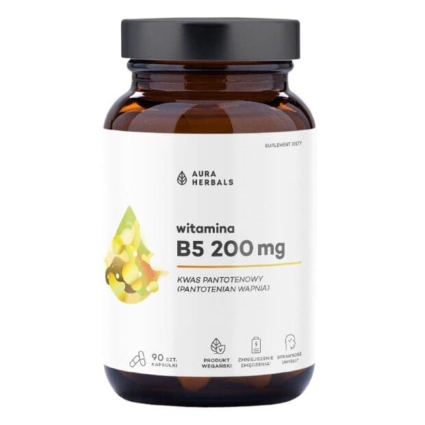 AURA HERBALS Vitamin B5 200 mg, pantothenic acid (90 capsules)