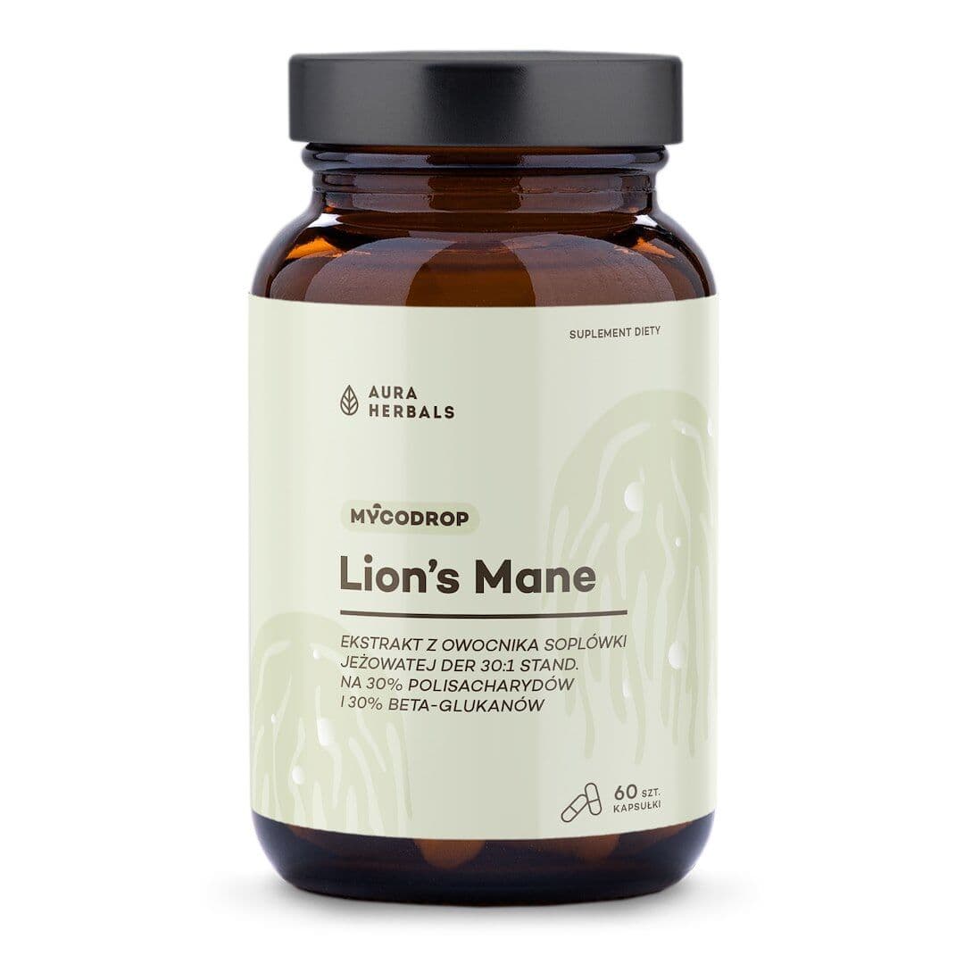 AURA HERBALS Mycodrop, Lion's Mane 30:1, 30% beta-glukan (60 capsules)