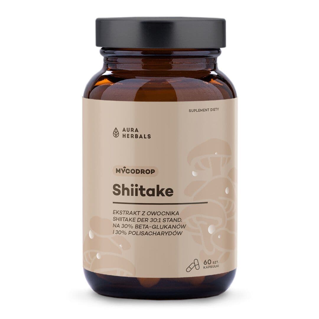AURA HERBALS Mycodrop, Shiitake 30:1, 30% beta-glukan (60 capsules)