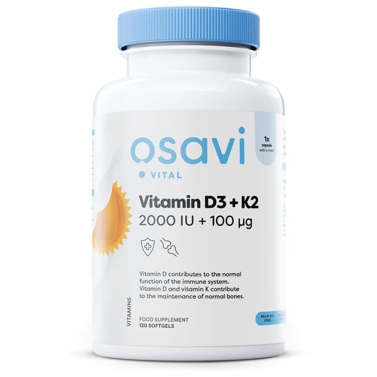 Vitamin D3 + K2, 2000IU + 100µg – 120 softgels