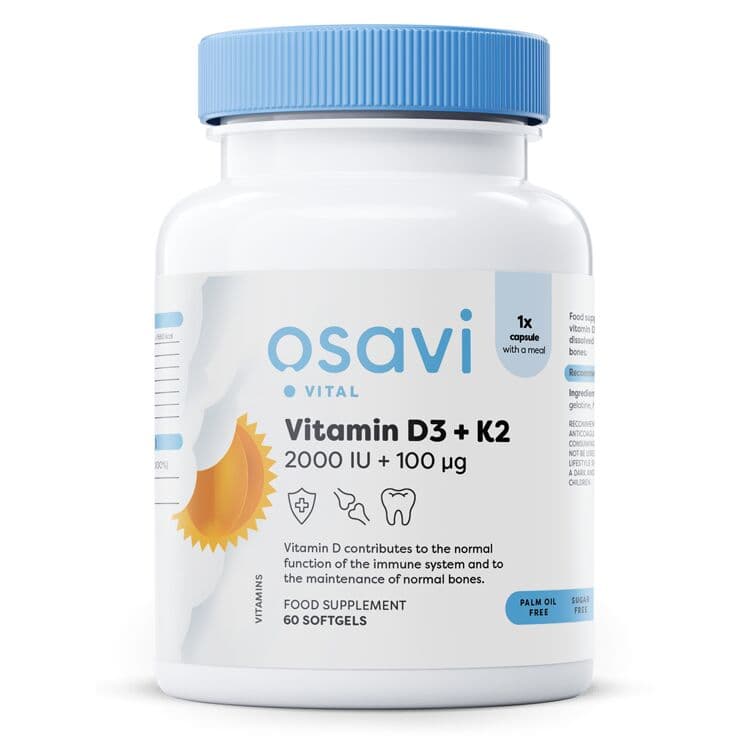 Vitamin D3 + K2, 2000IU + 100µg – 60 softgels