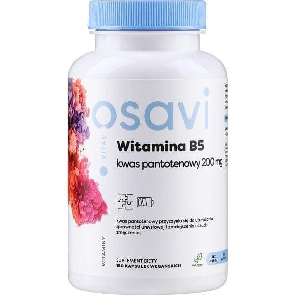 OSAVI Vitamin B5 – Pantothenic acid, 200 mg (180 capsules)