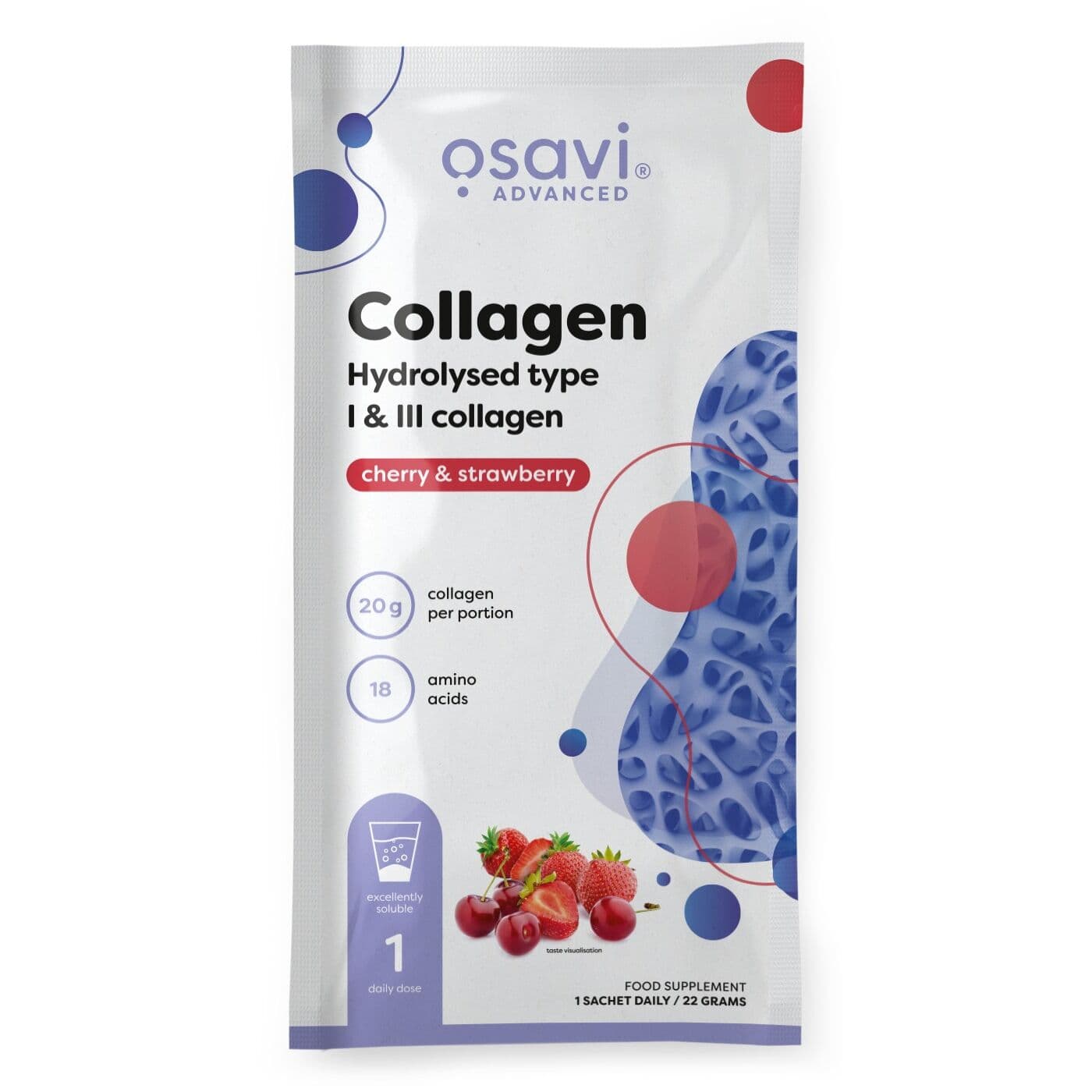 Collagen Hydrolysed Type I & III, Cherry & Strawberry – 22g (1 serving)