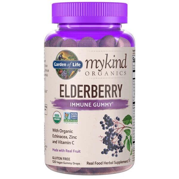 Mykind Elderberry, Real Fruit - 120 vegan gummy drops