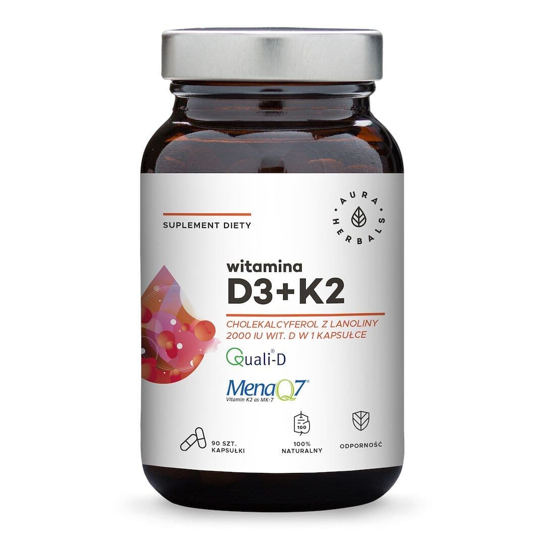 AURA HERBALS Vitamin D3, 2000 IU, 50 µg + K2 (90 capsules)