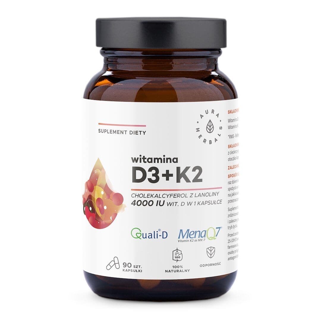 AURA HERBALS Vitamin D3, 4000 IU, 100 µg + K2 (90 capsules)