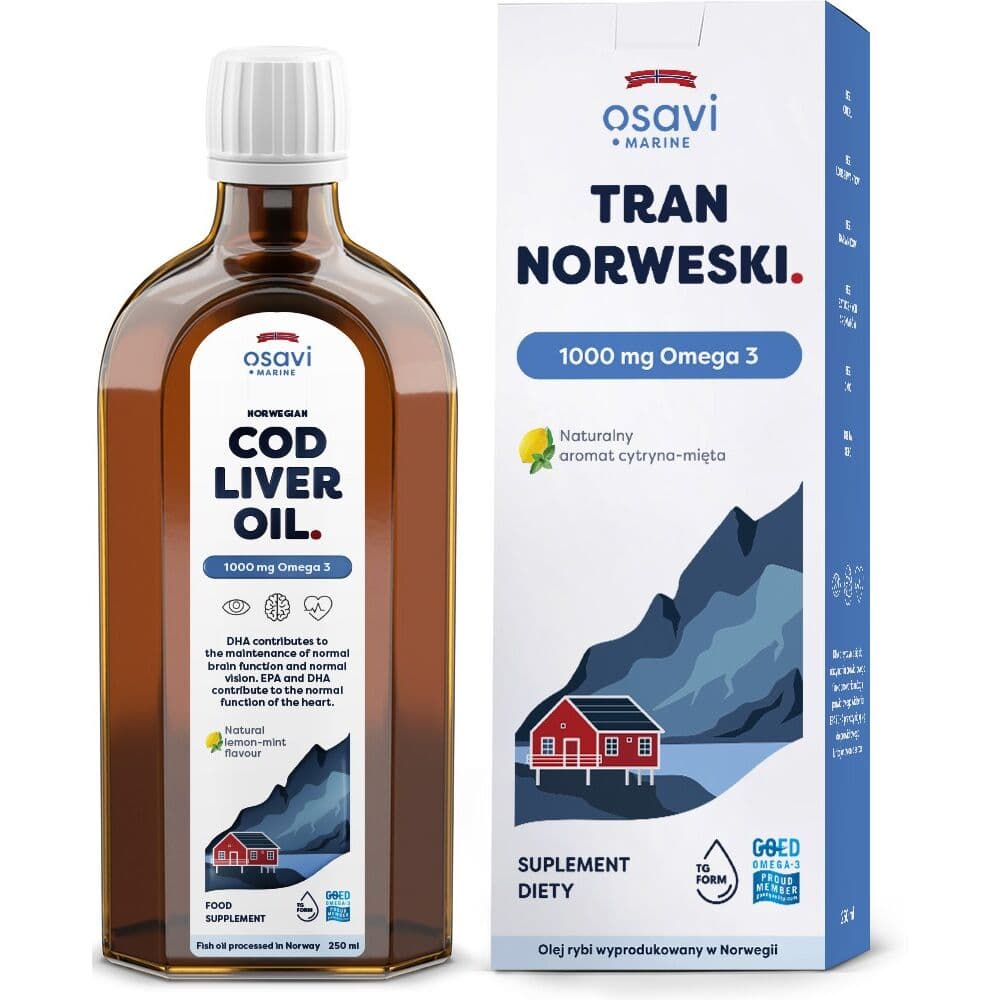 OSAVI Norwegian Cod Liver Oil, 1000 mg Omega 3 – lemon-mint flavor (250 ml)