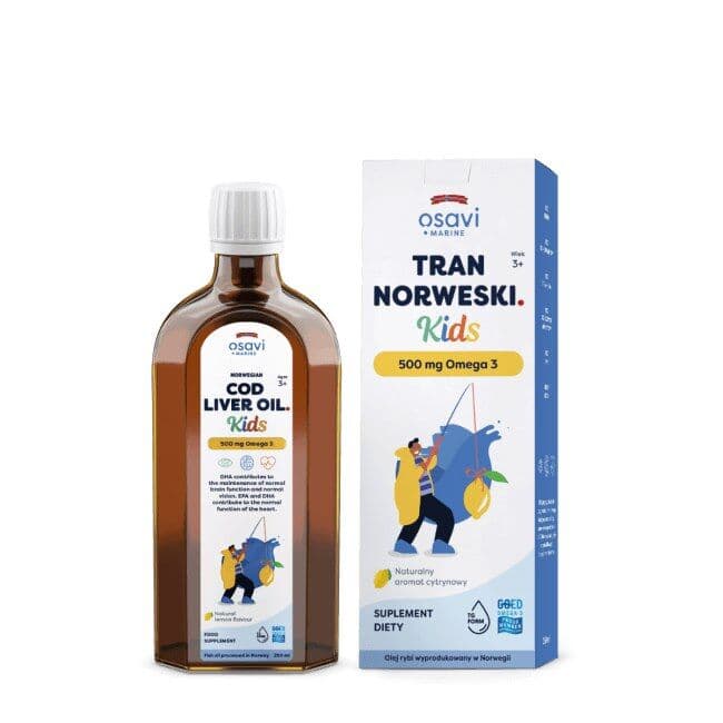 OSAVI Norwegian Cod Liver Oil for Kids, 500 mg – lemon flavor (250 ml)